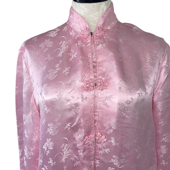 Softraiment Vintage Womens Silk Robe Size Large Pink Snap Front Floral Jacquard - Picture 2 of 16